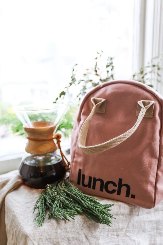 rust recycled fabric lunch bag –