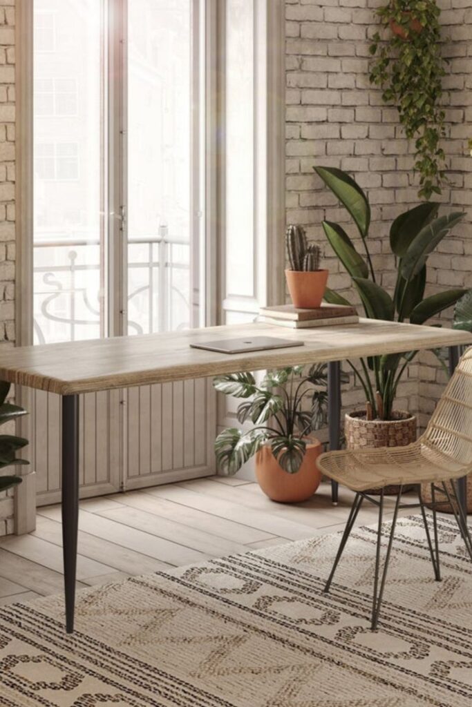 You probably spend more time in your home office than you’d like to, which means more reason to fill it with products that you feel good about and keep you safe. Knowing you're sitting at an eco friendly desk might just make those long hours staring at the computer a little less draining. Image by Umbuzo Rustic #ecofriendlydesks #sustainablejungle