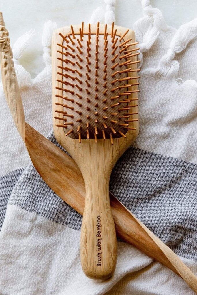 Planet aside, our hair deserves better than plastic hair brushes that damage hair follicles and do a poor job of spreading natural oils. Eco friendly hair brushes to the rescue! Image by Brush With Bamboo #ecofriendlyhairbrushes #sustainablehairbrushes #sustainablejungle