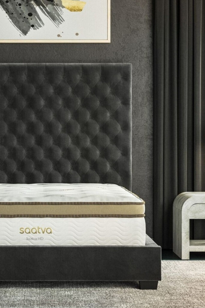 Put your worries (and yourself) to bed with eco friendly and non toxic bed frames. Image by Saatva #nontoxicbedframes #ecofriendlybedframes #sustainablebedframes