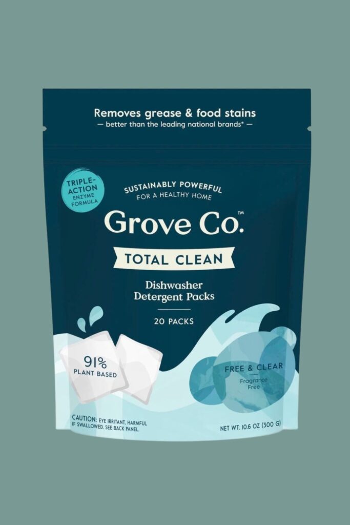Washing dishes is such a chore. Thank goodness for dishwashers.With eco friendly dishwasher tablets we can take a load off ourselves while also taking a load off the planet. Image by Grove Collaborative #ecofriendlydishwashertablets #ecodishwashertablets #sustainablejungle