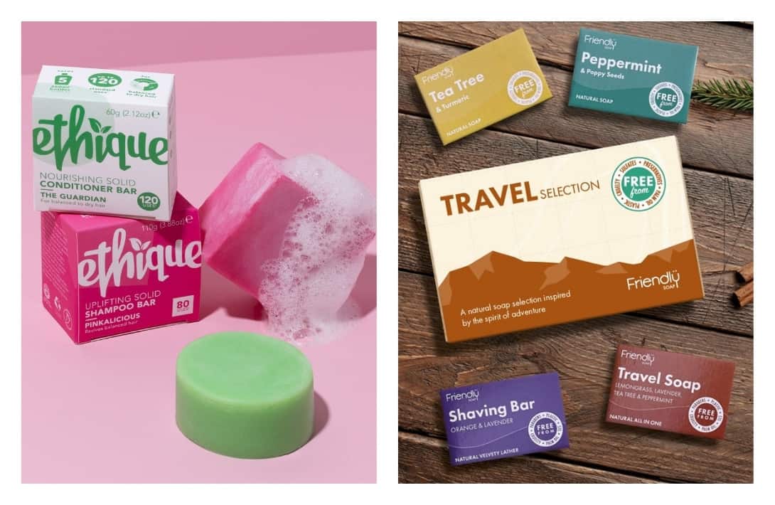 12 Eco Friendly Toiletries Welcome In Any Sustainable Bathroom #ecofriendlytoiletries #mensecofriendlytoiletries #womensecofriendlytoiletries #bestecofriendlytoiletries #ecofriendlytoiletryproducts #sustainabletoiletries #sustainablejungle Images by Ethique and Friendly Soap