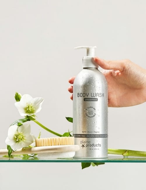 Body Wash Refills: 11 Zero Waste Ways To A Sustainable Scrub #bodywashrefills #bulkbodywashrefills #bodywashrefillpouch #bodywashrefillpack #zerowastebodywashrefills #bestbodywashrefills #zerowastebodywash #bestzerowastebodywash #zerowasteliquidbodywash #menszerowastebodywash #sustainablejungle Image by Plaine Products