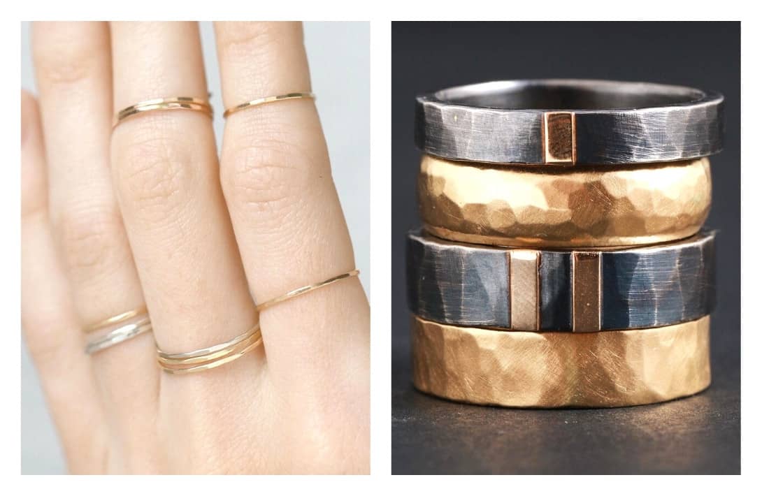 13 Eco Friendly Wedding Rings For A Sustainable Start to Forever #ecofriendlyweddingrings #bestecofriendlyweddingrings #ecoweddingrings #ecofriendlyweddingbands #sustainableweddingrings #recycledweddingrings #ethicalweddingrings #environmentallyfriendlyweddingrings #sustainablejungle Images by Melissa Joy Manning