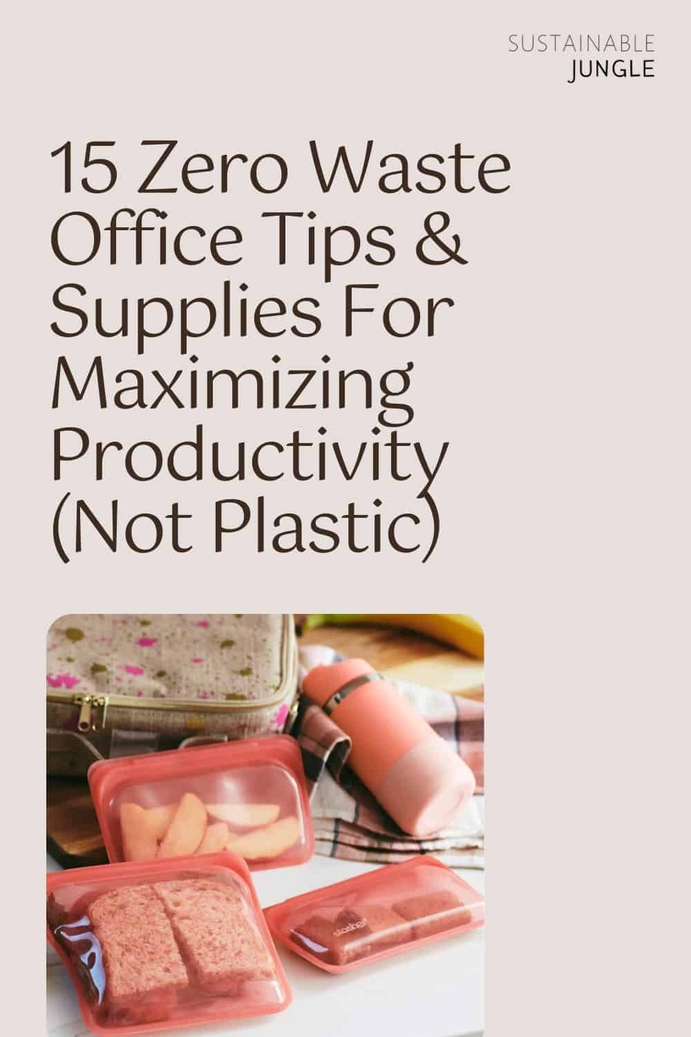 15 Zero Waste Office Tips & Supplies For Maximizing Productivity (Not Plastic) Image by Stasher #zerowasteoffice #zerowasteofficetips #zerowasteofficeideas #zerowasteofficesupplies #zerowasteofficeproducts #howtocreateazerowasteoffice