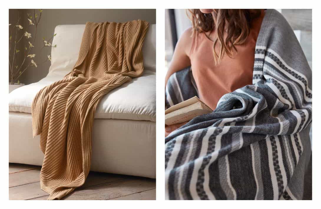 9 Fair Trade & Sustainable Blankets For All The Conscious Cozies Images by Coyuchi #sustainableblankts #sustainablethrows #sustainablethrowblankets #fairtradeblankets #handwovenfairtradeblankets #fairtradethrows #sustainablejungle