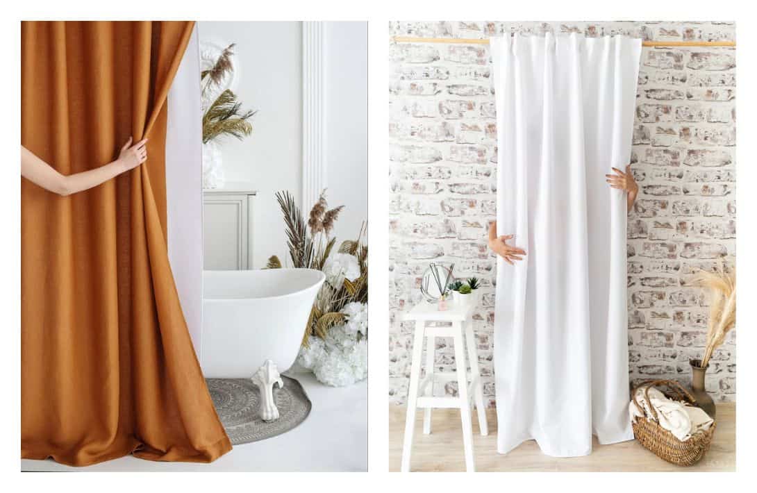 9 Organic & Non-Toxic Shower Curtains & Liners To Wash Your Worries Away Images by EasyLinenCrafts #nontoxicshowercurtains #nontoxicshowercurtainliners #organicshowercurtains #bestnontoxicshowercurtains #organiccottonshowercurtains #sustainablejungle