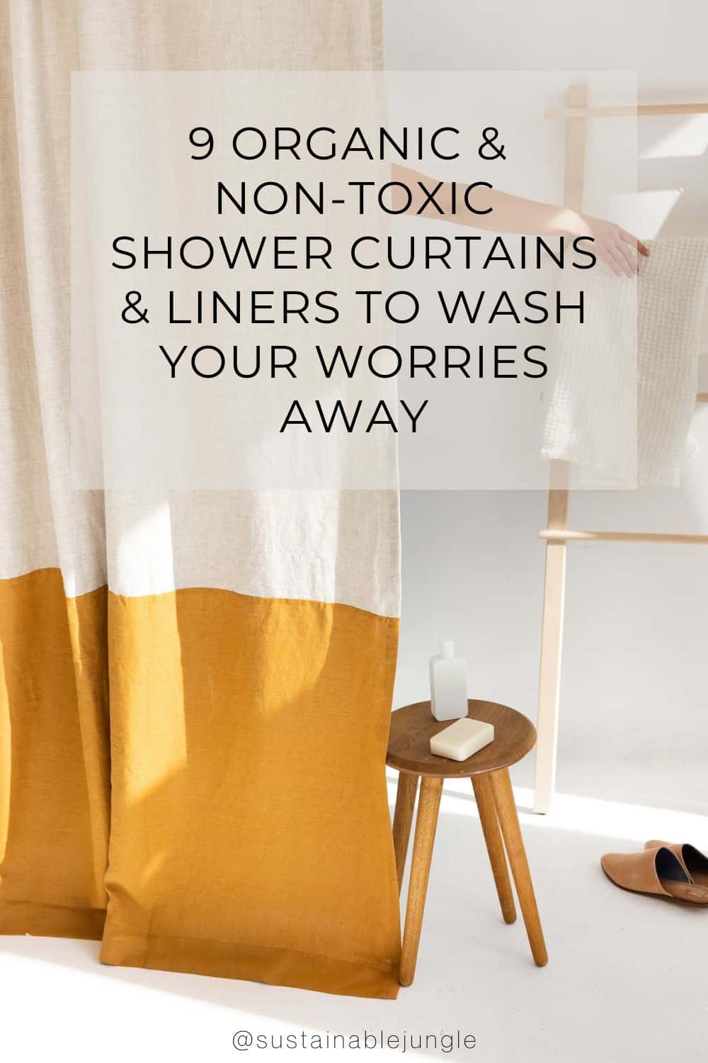 9 Organic & Non-Toxic Shower Curtains & Liners To Wash Your Worries Away Image by Sand Snow Linen #nontoxicshowercurtains #nontoxicshowercurtainliners #organicshowercurtains #bestnontoxicshowercurtains #organiccottonshowercurtains #sustainablejungle