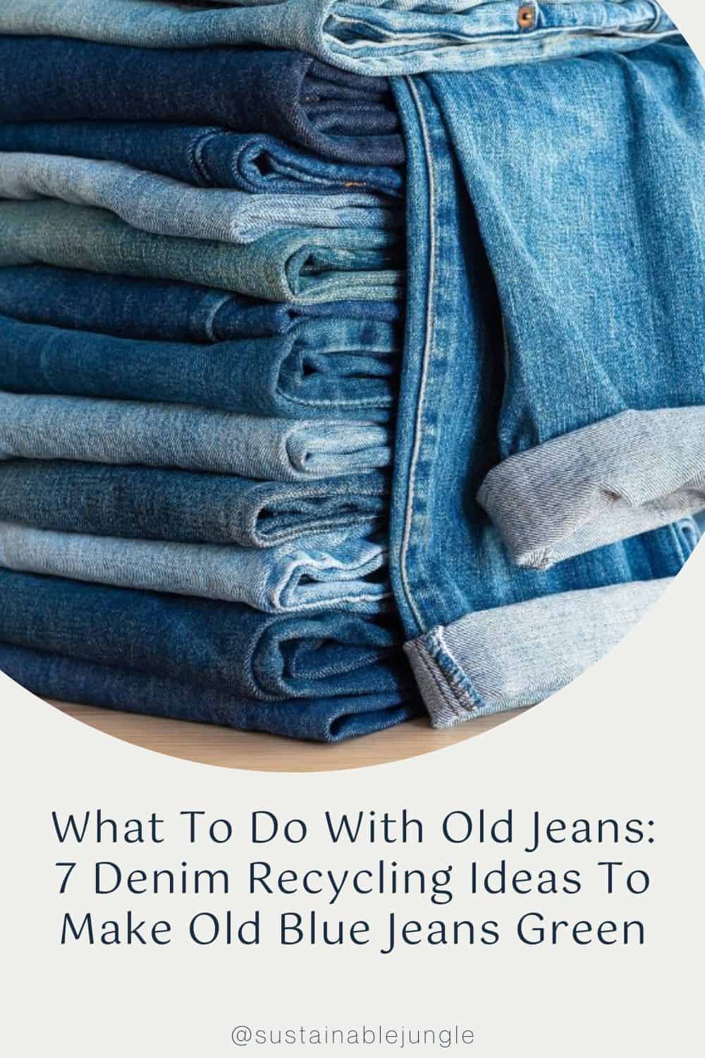 What To Do With Old Jeans: 7 Denim Recycling Ideas To Make Old Blue Jeans Green Image by Premyuda Yospim via Getty Images on Canva Pro #whattodowitholdjeans #upcyclewhattodowitholdjeans #whattodowitholddenimjeans #denimrecycling #denimrecyclingprograms #denimrecyclingprojects #sustainablejungle