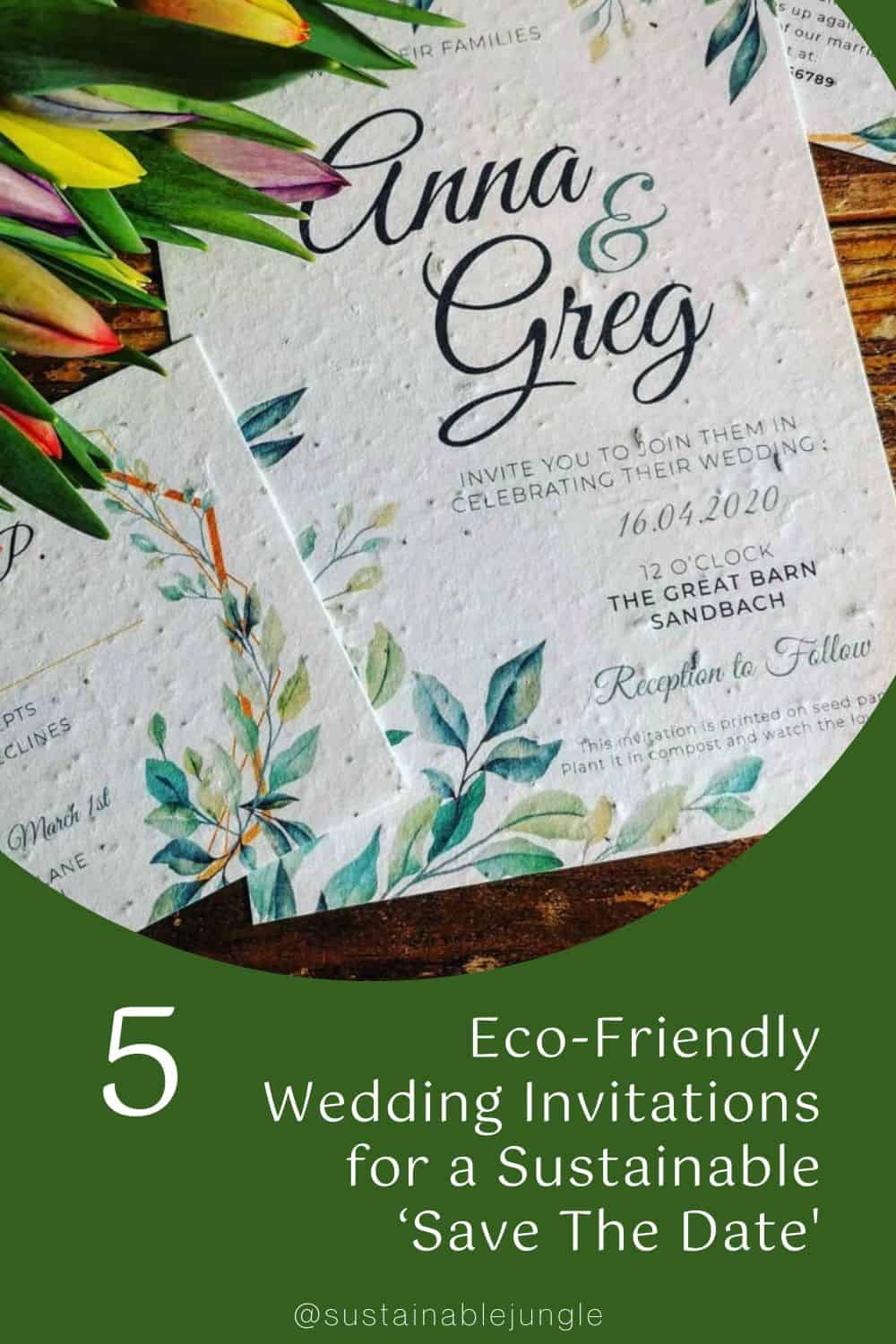 5 Eco-Friendly Wedding Invitations for a Sustainable ‘Save The Date' Image by Little Green Paper Shop #ecofriendlyweddinginvitations #ecofriendlyweddinginvites #affordableecofriendlyweddinginvitations #sustainableweddinginvitations #ecofriendlyinvitations #sustainablejungle