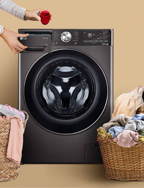 7 Eco-Friendly Washing Machines That Put The HE In Earth-Friendly Image by LG #ecofriendlywashingmachines #ecowashingmachines #ecofriendlywasheranddryer #highefficiencywashingmachines #hewashingmachines #sustainablejungle