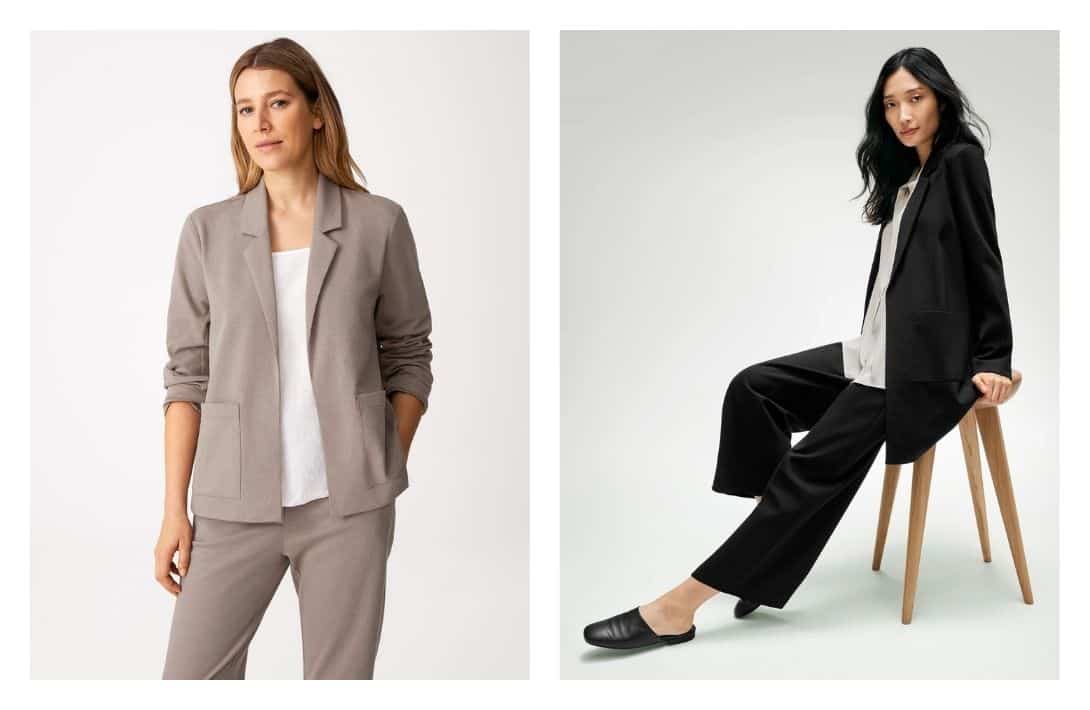 7 Sustainable Suits & Blazers To Look Ethical & Professional Images by Eileen Fisher #sustainablesuits #sustainablemenssuits #sustainablewomenssuits #ethicalsuits #ethicalbusinesssuits #sustainablesuitbrands #sustainablejungle