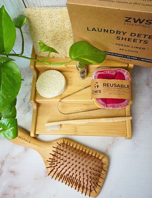 Zero Waste Bathroom Essentials: 15 Sustainable Swaps & Products Image by Sustainable Jungle #zerowastebathroom #zerowastebathroomproducts #plasticfreebathroom #plasticfreebathroomproducts #zerowastebathroomswaps #zerowastebathroomideas #sustainablejungle