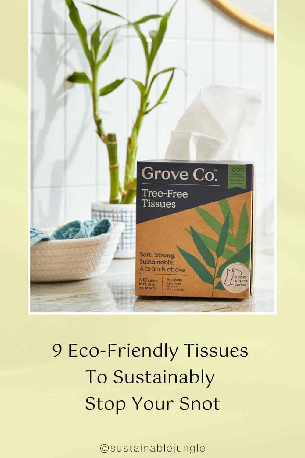 9 Eco-Friendly Tissues To Sustainably Stop Your Snot Image by Grove Collaborative #ecofriendlytissues #bestecofriendlyfacialtissues #sustainabletissues #sustainabletissuealternatives #reusabletissues #sustainablejungle