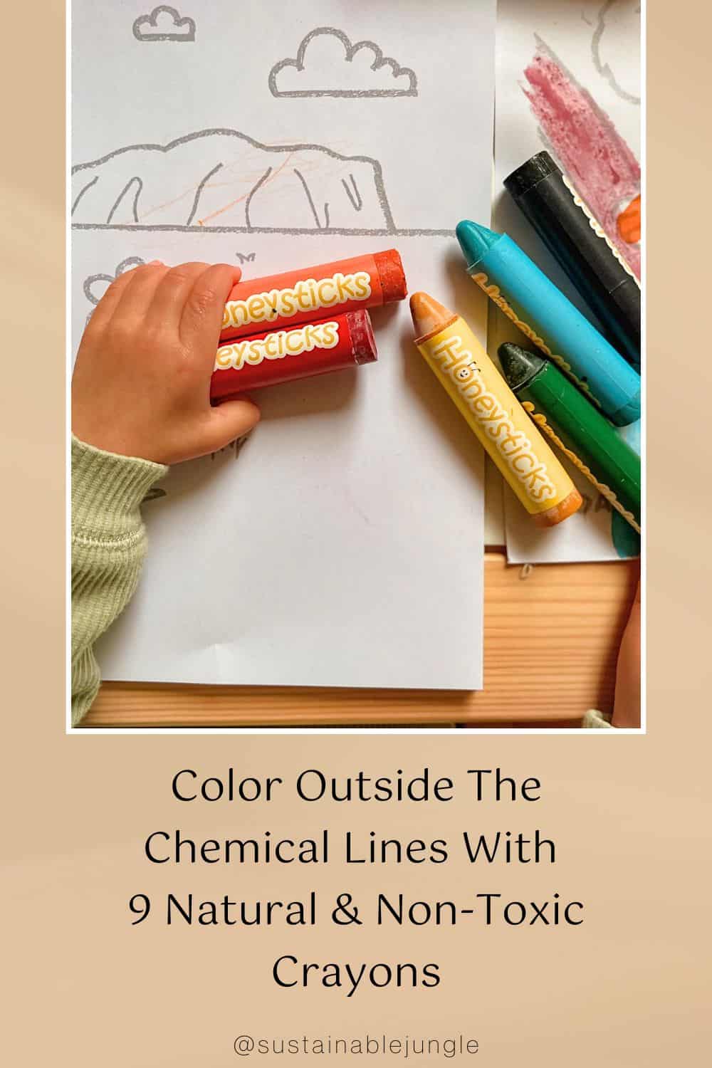 Color Outside The Chemical Lines With 9 Natural & Non-Toxic Crayons Image by Honeysticks #nontoxiccrayons #naturalcrayons #nontoxiccrayonsfortoddlers #arecrayonstoxic #naturalbeeswaxcrayons#sustainablejungle