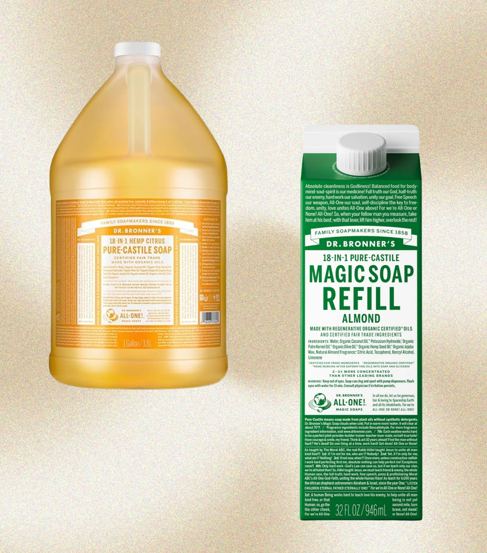 Image by Sustainable Jungle and Dr Bronners (body wash refill)