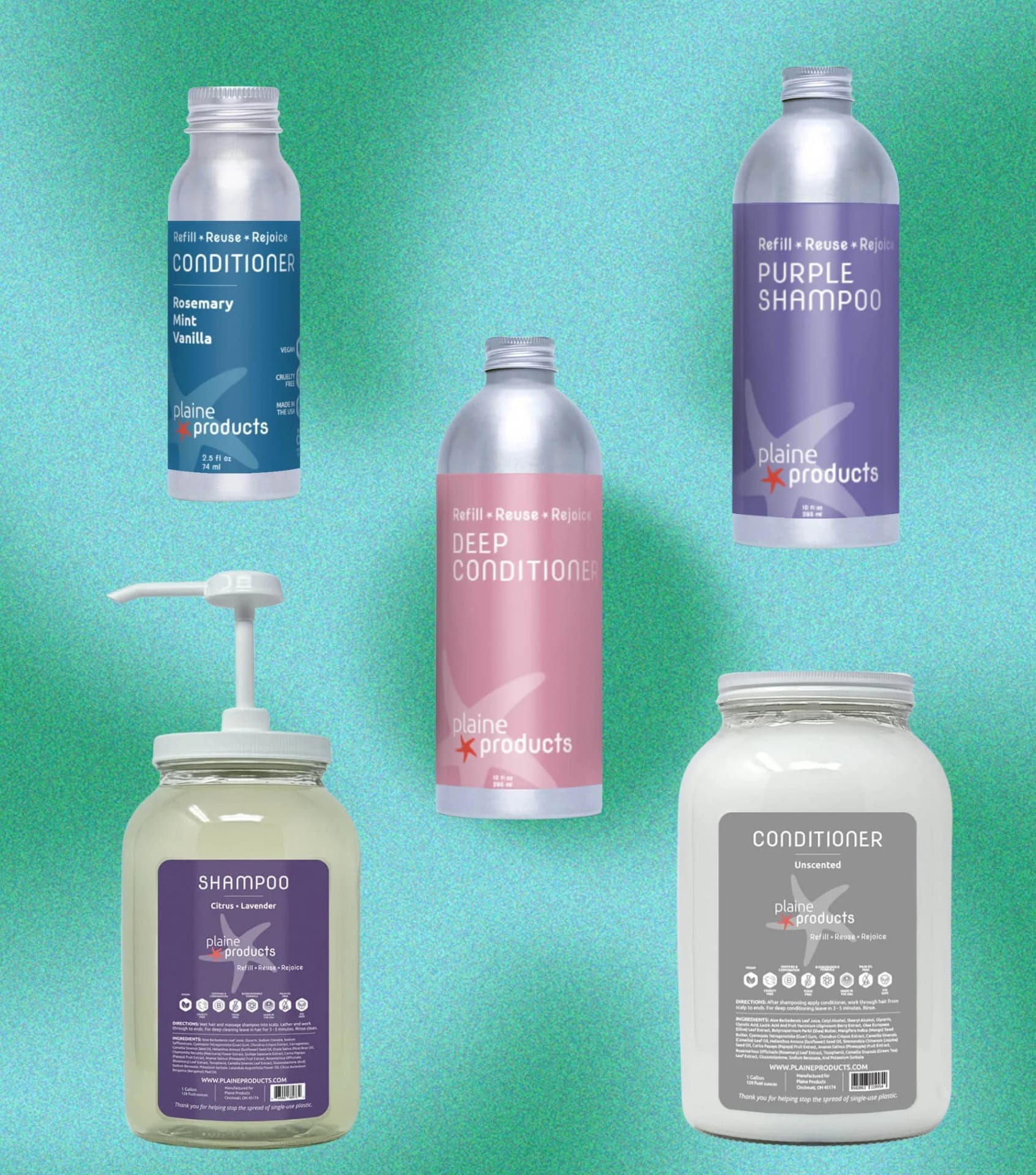 Image by Sustainable Jungle and Plaine Products (zero waste shampoo and conditioner)