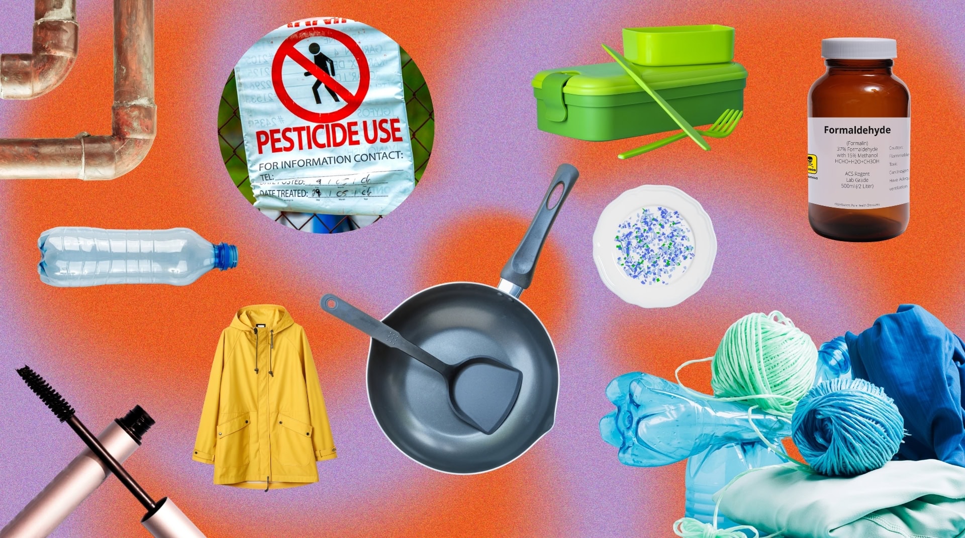 Non Toxic Living: A Collage of items that typically contain toxins in the home