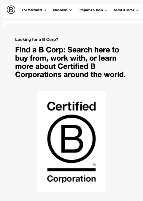 B Corp Certified sustainability assessment and certification logo