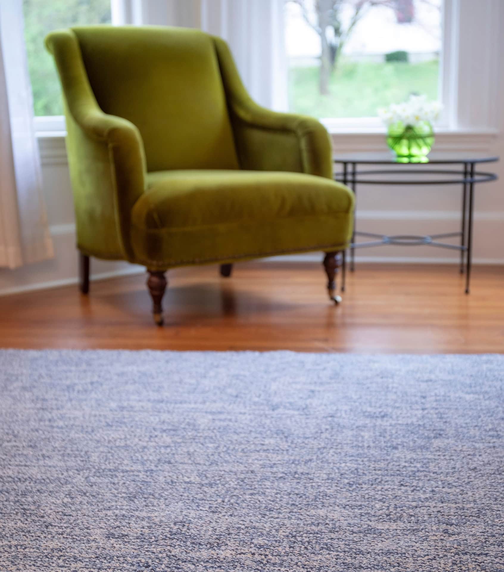 Eco-friendly home decor with textured area rug in living room setting